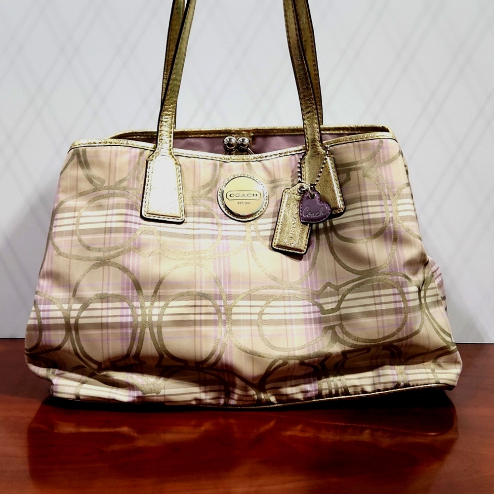 Purple & Tan Tartan Plaid Coach Shoulder Bag